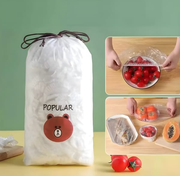 100pcs Disposable Plastic Wrap Covers, Elastic & Tight, Food-