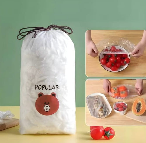 100pcs Disposable Plastic Wrap Covers, Elastic & Tight, Food-