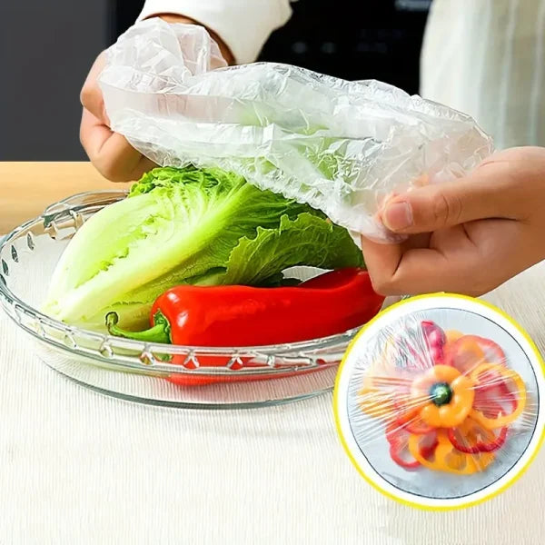 100pcs Disposable Plastic Wrap Covers, Elastic & Tight, Food-