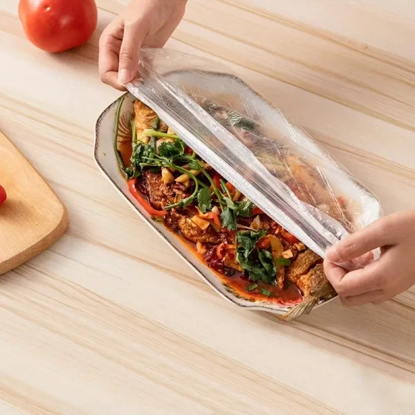 100pcs Disposable Plastic Wrap Covers, Elastic & Tight, Food-