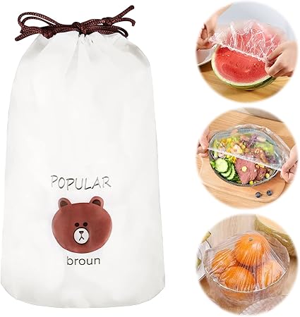 100pcs Disposable Plastic Wrap Covers, Elastic & Tight, Food-